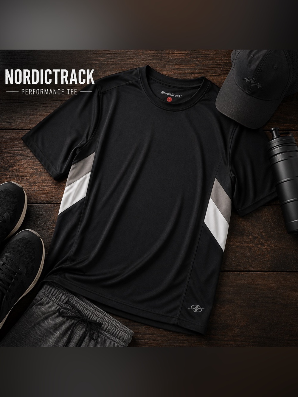 NordicTrack Men's Black Short-Sleeve Performance Tee with Contrast Panels